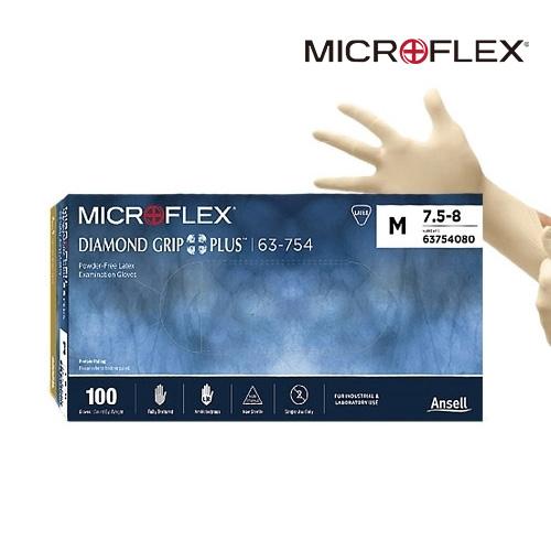 Ansell Microflex 63-754-M 63-754 Diamond Grip Plus 일회용 라텍스 장갑 Medium (DGP-INT-M), 240mm
