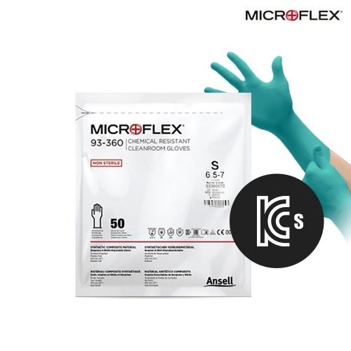 Ansell Microflex KCS-93-360M 93-360 KCs 인증 일회용 내화학 클린룸장갑 Medium CLASS 100, 290mm