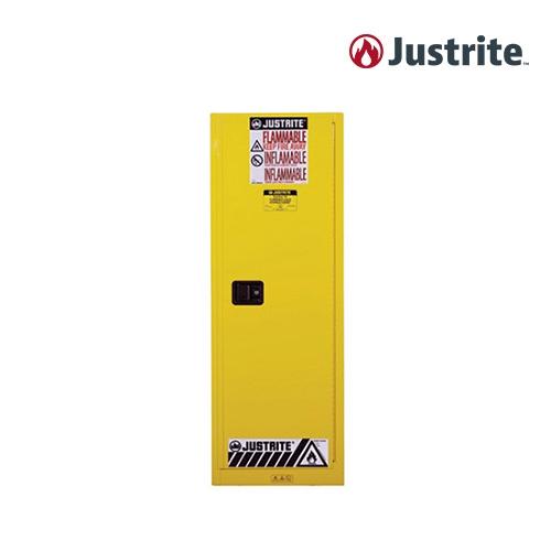 Justrite 892220 22갤런 인화성 단문형 안전캐비닛 자동닫힘/슬림형 (철제/83L/노랑)/591x457x1651mm/선반3개/80.7kg