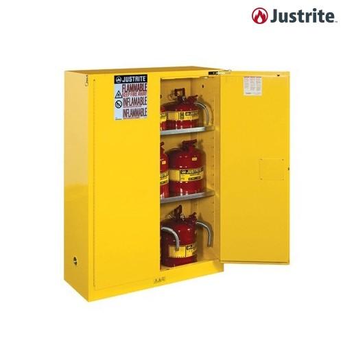 Justrite 894520 45갤런 인화성 양문형 안전캐비닛 자동닫힘형 (철제/170L/노랑)/1092x457x1651mm/선반2개/120.9kg