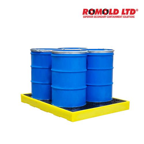 Romold BF4 드럼통 보관 유출방지 PE 팔레트 연결형 낮은높이형(1660x1260x150mm, 300L, DIBt), 4드럼통 보관가능