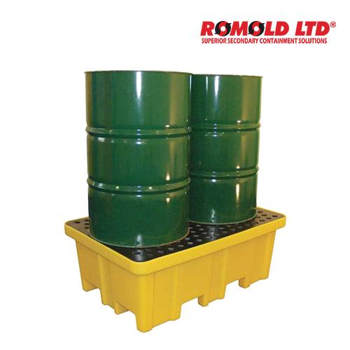 Romold BP2FW 드럼통 보관 유출방지 PE 팔레트(1220x820x450mm, 230L, DIBt, 지겟발 사용가능), 2드럼통 보관가능